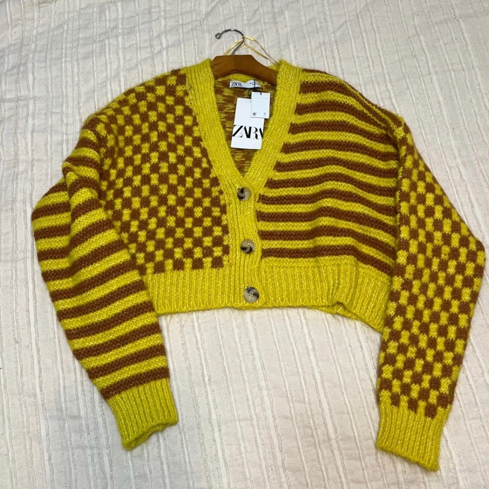 New with tags yellow and brown zara cardigan